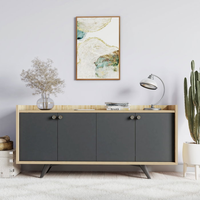 Hanah Home Consola 150x75x40 cm Antracita y Roble Fabricada en Tablero de Partículas